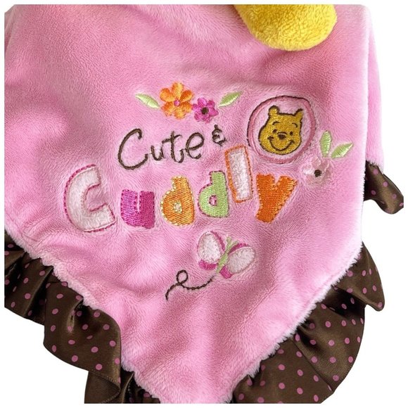 Disney Winnie the Pooh Lovey Bear Cute & Cuddly Pink Brown Security Blanket - Picture 3 of 8